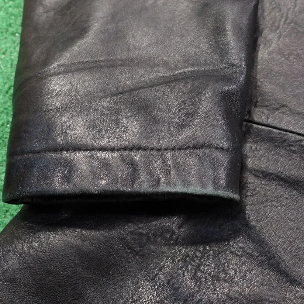 WILSONS LEATHER PELLE STUDIO‎ BLACK ZIP UP LEATHER JACKET MENS SZ L **READ**